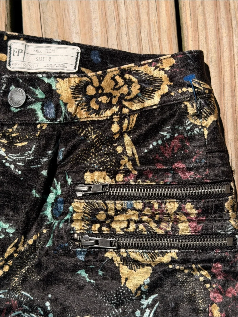 Free People Black Skinny Jeans with Gold Floral Jacquard